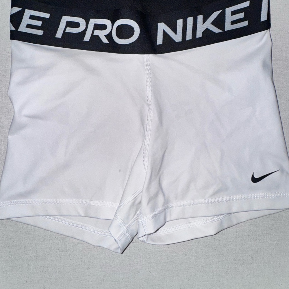 Nike Pro White Shorts with Black Waistband